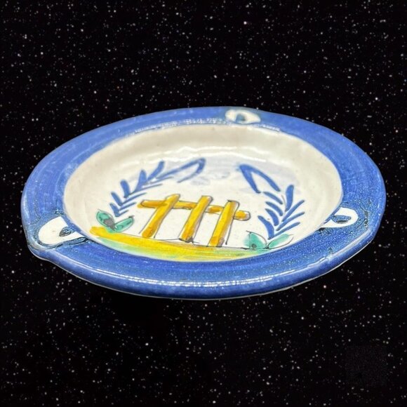 Folk Art Pottery Tauer Rocio Trina Ashtray Hand Painted Wood Fence Signed 5”W - Picture 8 of 10